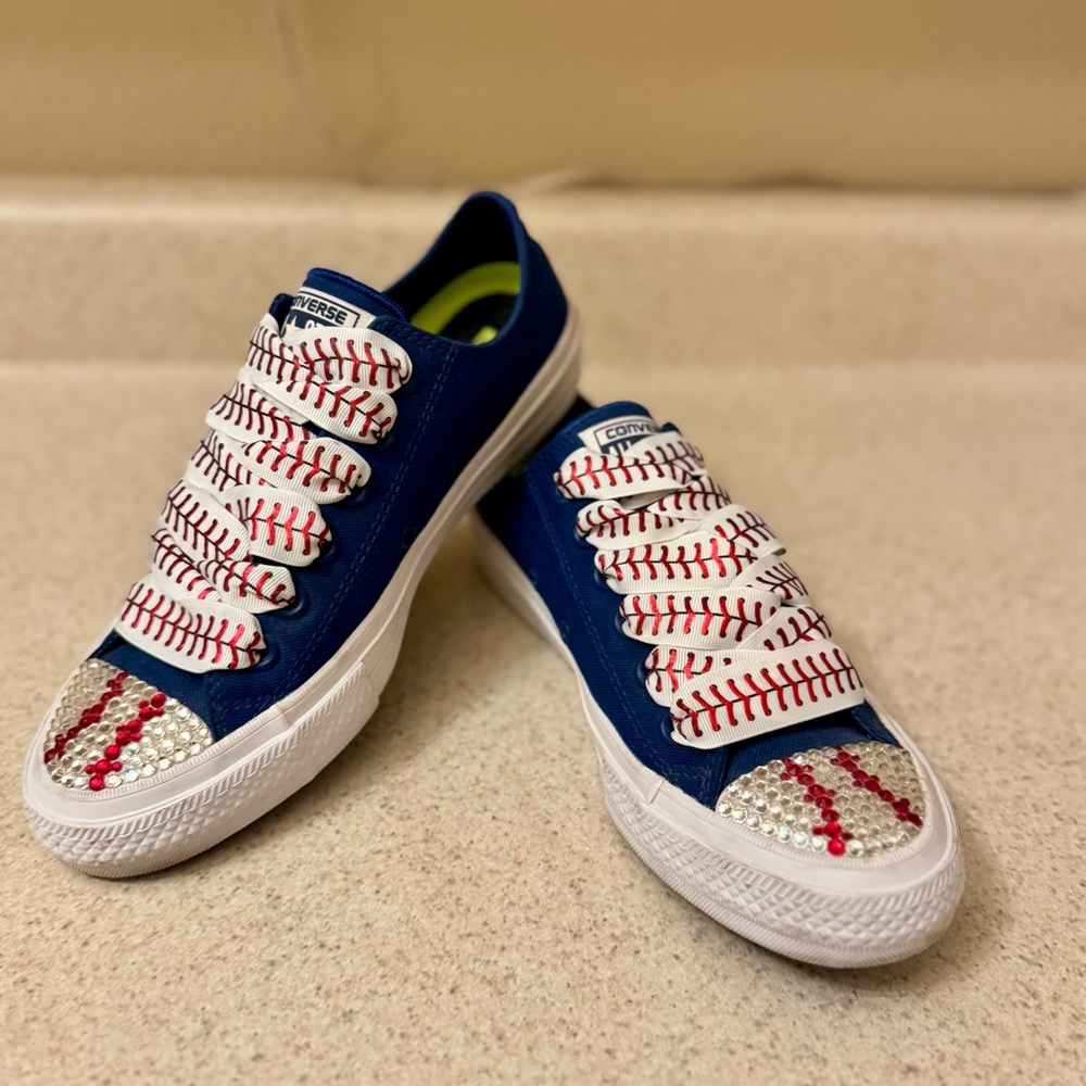 Converse Blue BLING toe cap neakers with Baseball Stitch Laces - Picture 7 of 13